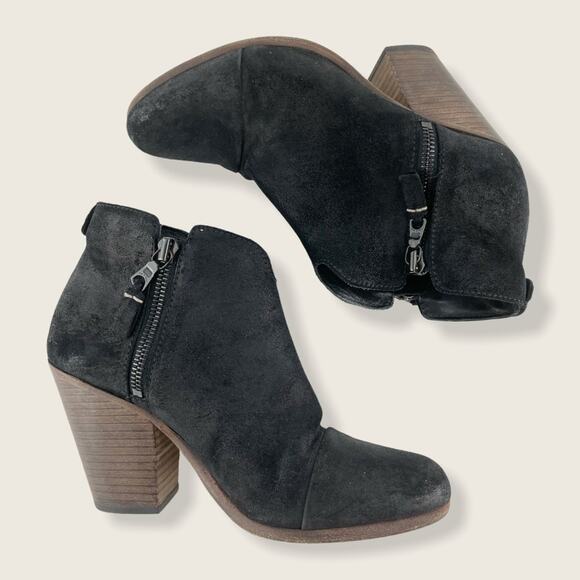 rag & bone Margot Waxed Black Suede 3" Stacked Heel Ankle Boots 36 6 - Picture 2 of 9